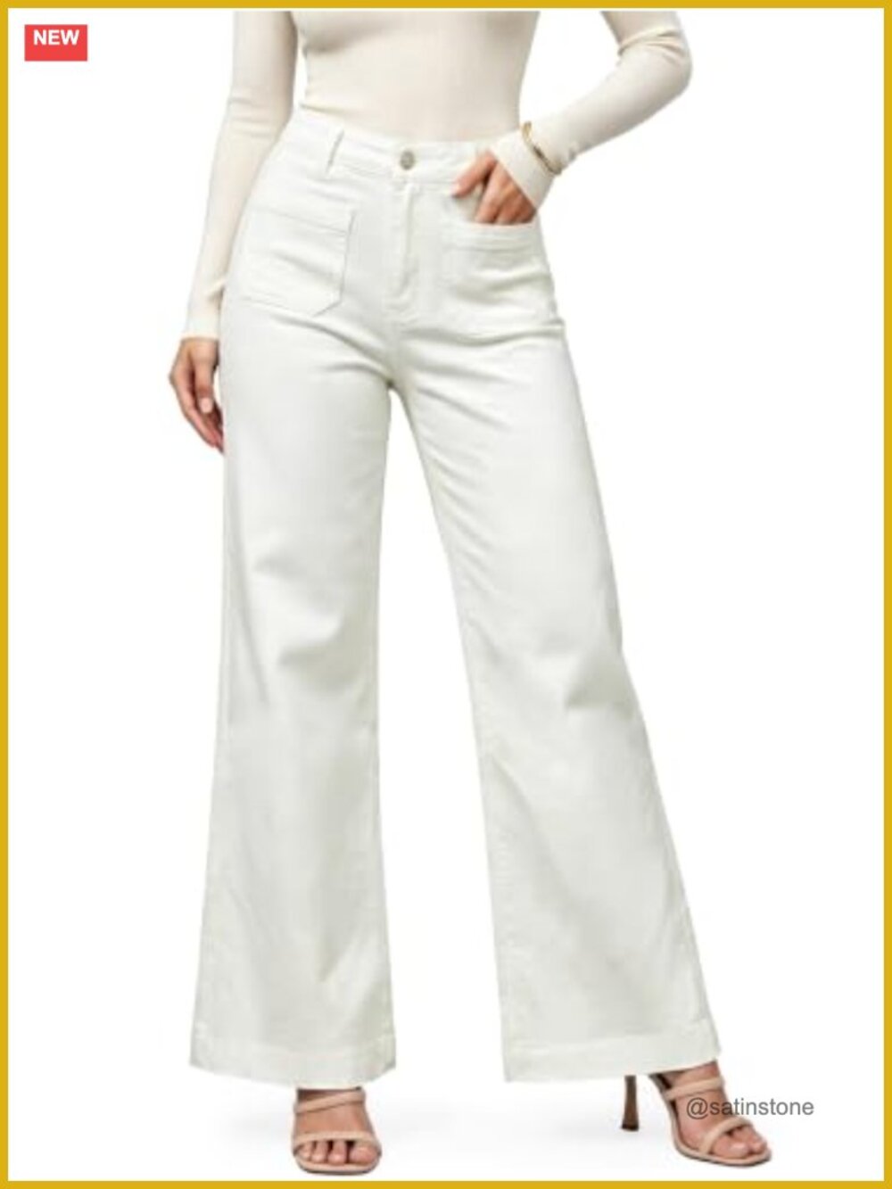 Women's High Waisted Wide Leg Stretch Denim Jeans with Pockets